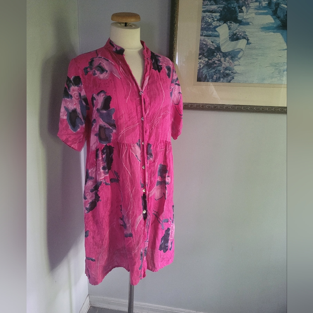 Caterina Ricci Pink Floral Button-Up Dress Size M
